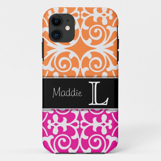 Pink-u. Orangen-Damast-Monogramm iPhone 5 Case-Mate iPhone Hülle (Rückseite)