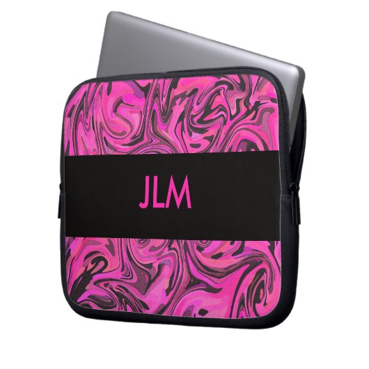 Pink-u. Schwarz-flüssiger Strudel Laptopschutzhülle (Vorderseite Links)