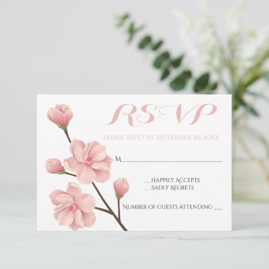 PINK UAWG FLORAL CHERRY BLOSSOMS WEDDBLUMEN RSVP KARTE (Stehend Vorderseite)