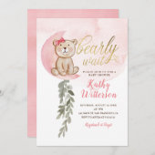 Pink über der Mond Bärenmädchen-Babydusche Einladung (Vorne/Hinten)