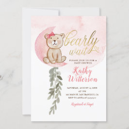 Pink über der Mond Bärenmädchen-Babydusche Einladung