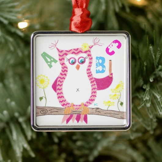 Pink Uhu Lehrer Premium Ornament . Aus Metall (Baum)