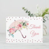 Pink Umbrella Baby Dusche Danke Karte (Stehend Vorderseite)