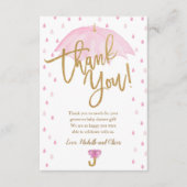 Pink Umbrella Baby Dusche Danke Karte (Vorderseite)