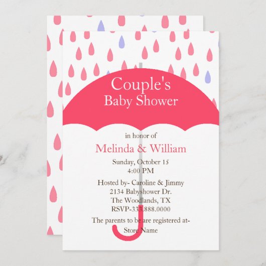 Pink Umbrella Baby Dusche Einladung (Vorne/Hinten)