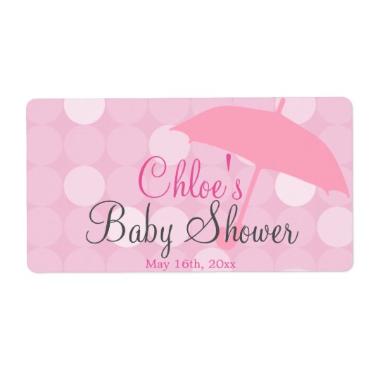 Pink Umbrella Baby Dusche Wasser Flaschen Etikette (Vorne)