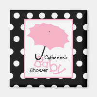 Pink Umbrella Baby Shower - White Polka Dots