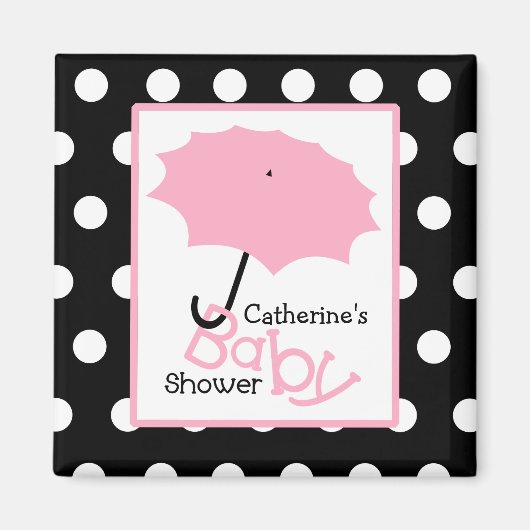 Pink Umbrella Baby Shower - White Polka Dots Magnet (Vorne)