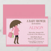 Pink Umbrella Babydusche Einladung (Vorne/Hinten)