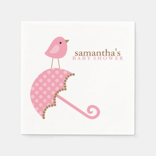 Pink Umbrella Bird Baby Dusche Serviette (Vorderseite)