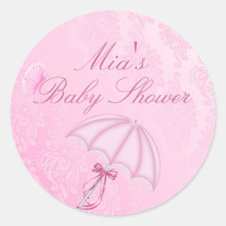 Pink Umbrella Design Babydusche Aufkleber