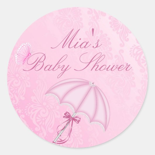 Pink Umbrella Design Babydusche Aufkleber (Vorderseite)