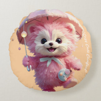 "Pink Umbrella Dreams" Rundes Kissen