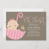 Pink Umbrella Girl Baby Dusche Einladung (Vorderseite)