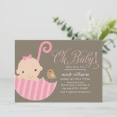 Pink Umbrella Girl Baby Dusche Einladung (Stehend Vorderseite)