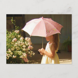 Pink Umbrella Girl Post Card Postkarte