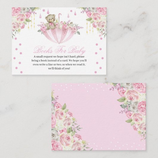 Pink Umbrella Teddy Bear Bücher für die Babyumschl Begleitkarte (Vorne/Hinten)