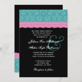 Pink und Aqua Damask Spitzen-Hochzeitsmonogramm P5 Einladung (Vorne/Hinten)