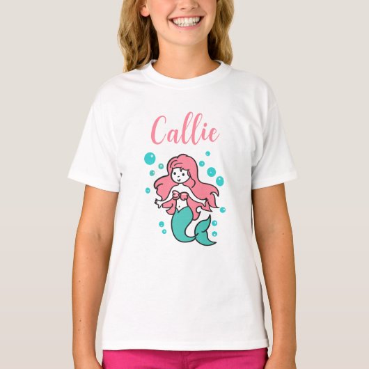 Pink und Aqua Mermaid kundenspezifischer Name mit T-Shirt (Vorderseite)