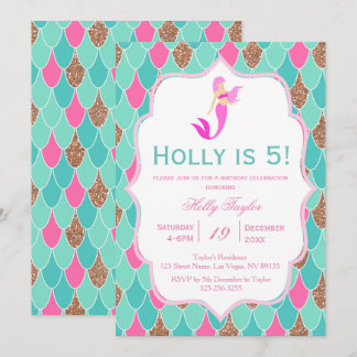 Pink und Aqua Mermaid zum Geburtstag Einladung