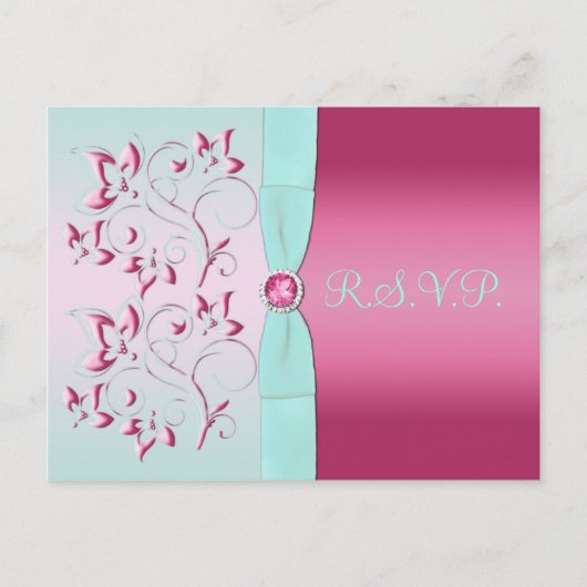Pink und Aqua R.S.V.P. Postkarte (Vorderseite)