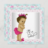 Pink und Aquamarin Blue Baby Girl Dusche Einladung (Vorne/Hinten)