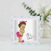 Pink und Aquamarin Blue Baby Girl Dusche Einladung (Stehend Vorderseite)