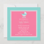Pink und Aquamarin Blue Pram Babydusche Einladung (Rückseite)