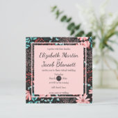 Pink und Aquamarin dunkles Blumenmuster Virtual We Einladung (Stehend Vorderseite)