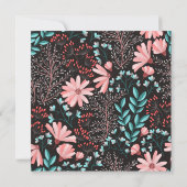 Pink und Aquamarin dunkles Blumenmuster Virtual We Einladung (Rückseite)