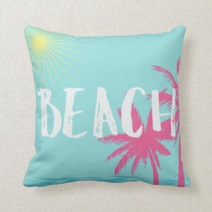 Pink und Aquamarin Palm Tree Beach Kissen