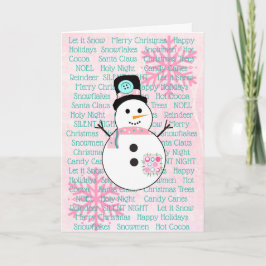 Pink und Aquamarin Snowman Snowflakes Weihnachtska Feiertagskarte