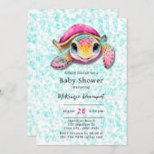 Pink und Aquamarin Turtle Girl Dusche Einladung (Vorne/Hinten)