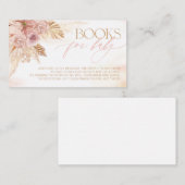 Pink und Beige Boho Pampas Bücher für Babydusche Begleitkarte (Vorne/Hinten)