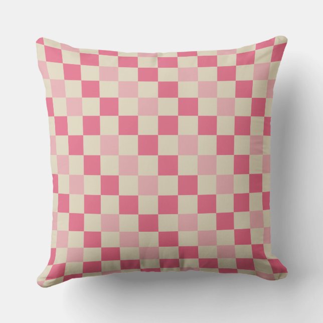 Pink und Beige Gingham Karo Pattern Kissen (Rückseite)