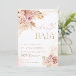 Pink und Beige Pampas Grass Baby Dusche Hallo Baby Einladung