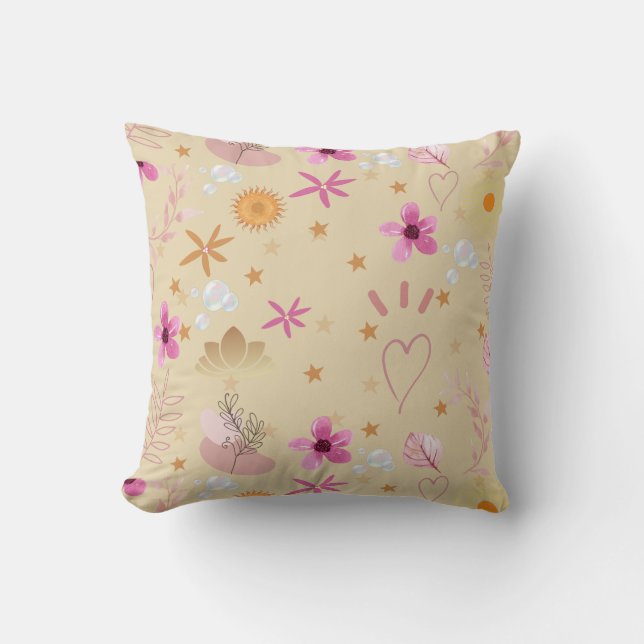 PINK UND BEIGE STARTEN UND BLUME PILLOW KISSEN (Vorderseite)