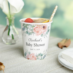 Pink und Beige Wasserfarben BläsernBaby-Dusche Pappbecher