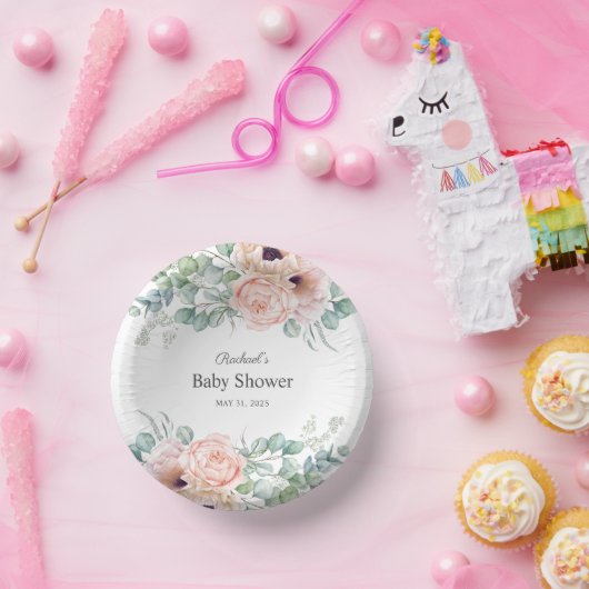 Pink und Beige Wasserfarben BläsernBaby-Dusche Pappteller (Party)