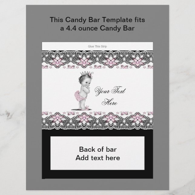 Pink und Black Baby Dusche Bar Wrapper (Vorderseite)