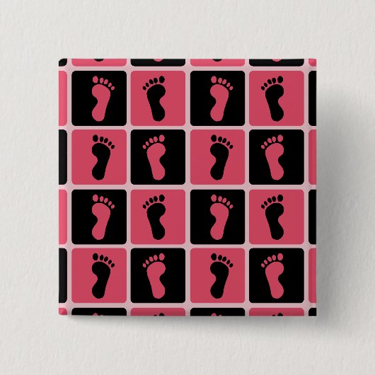 Pink und Black Baby Footprints Button (Vorderseite)