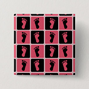 Pink und Black Baby Footprints Button