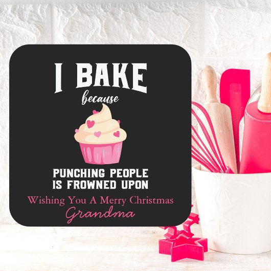 Pink und Black Baking Spirituosen Helle Weihnachte Quadratischer Aufkleber