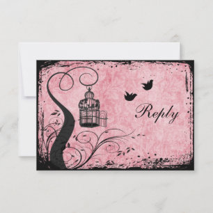 Pink und Black Birdcage Lovebirds Antwortkarte RSVP Karte