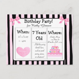 Pink und Black Birthday Party Postcard Einladungspostkarte
