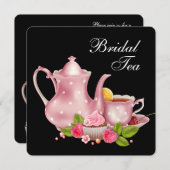 Pink und Black Bridal Tee Party Einladung (Vorne/Hinten)