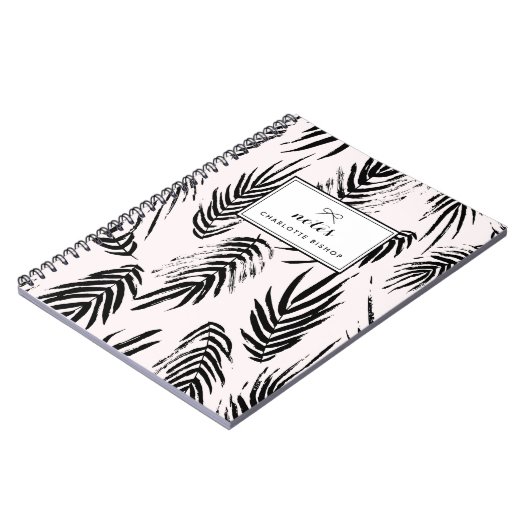 Pink und Black Brush Palm Blätter Muster Custom Notizblock (Linke Seite)
