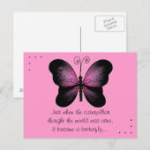 Pink und Black Butterfly Quote Postkarte (Vorne/Hinten)