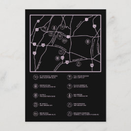 Pink und Black Custom Wedding Map Eintrittskarte Begleitkarte