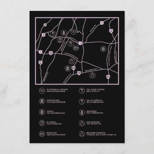 Pink und Black Custom Wedding Map Eintrittskarte Begleitkarte (Vorderseite)